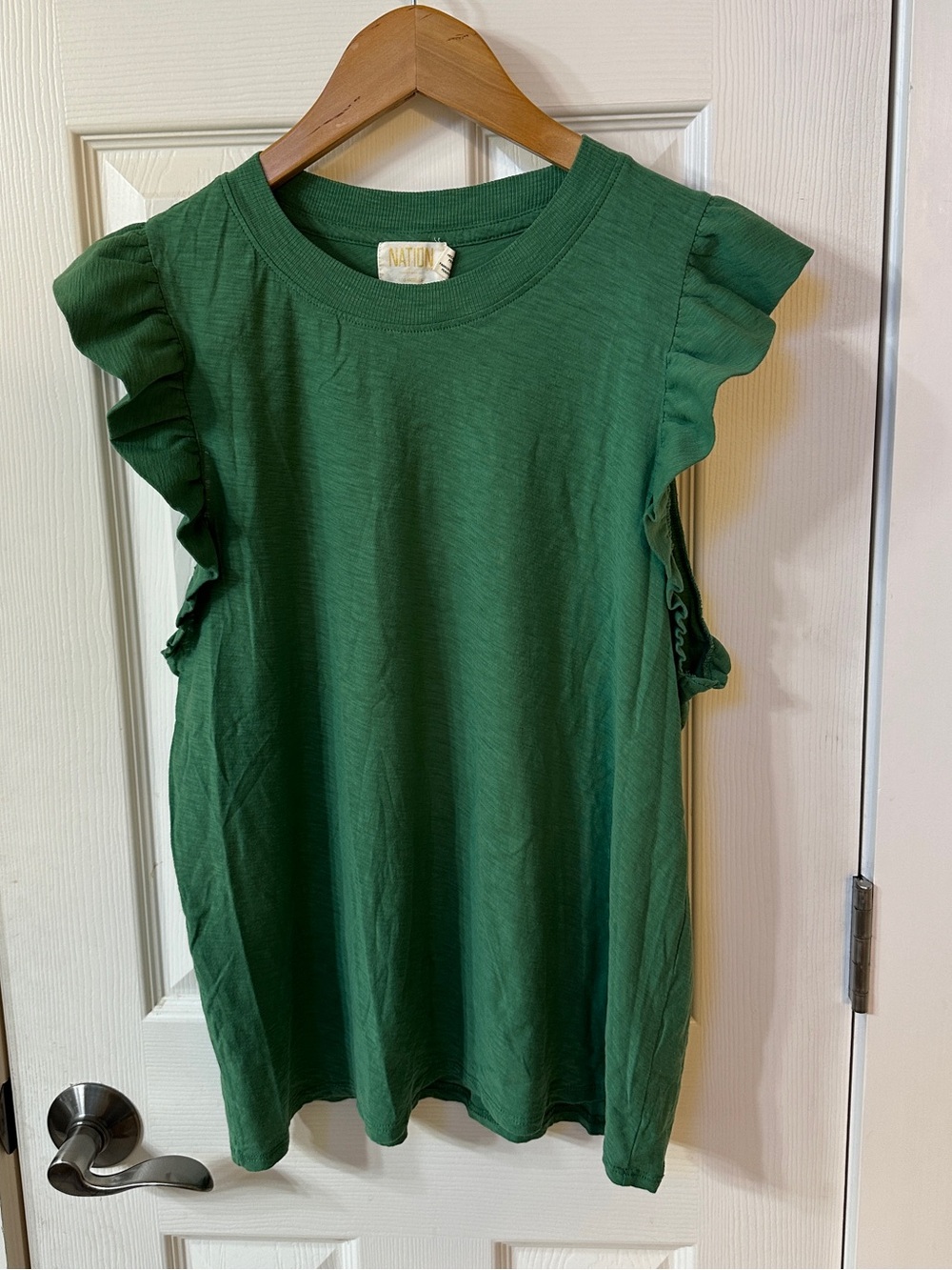 Nation LTD Los Angeles Green tee shirt Ruffle Sleeve Trendy XL